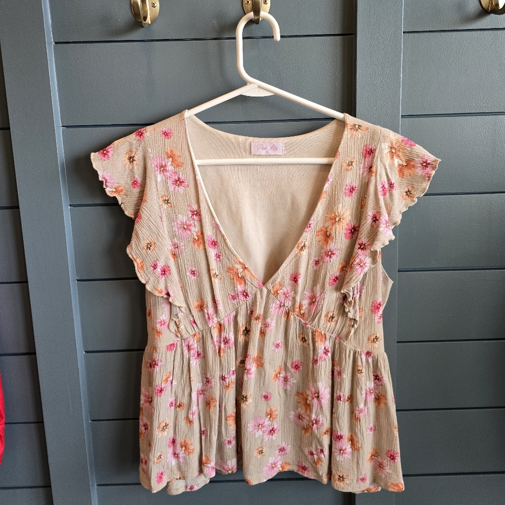 Floral V-Neck Dress with Ruffle Sleeves
